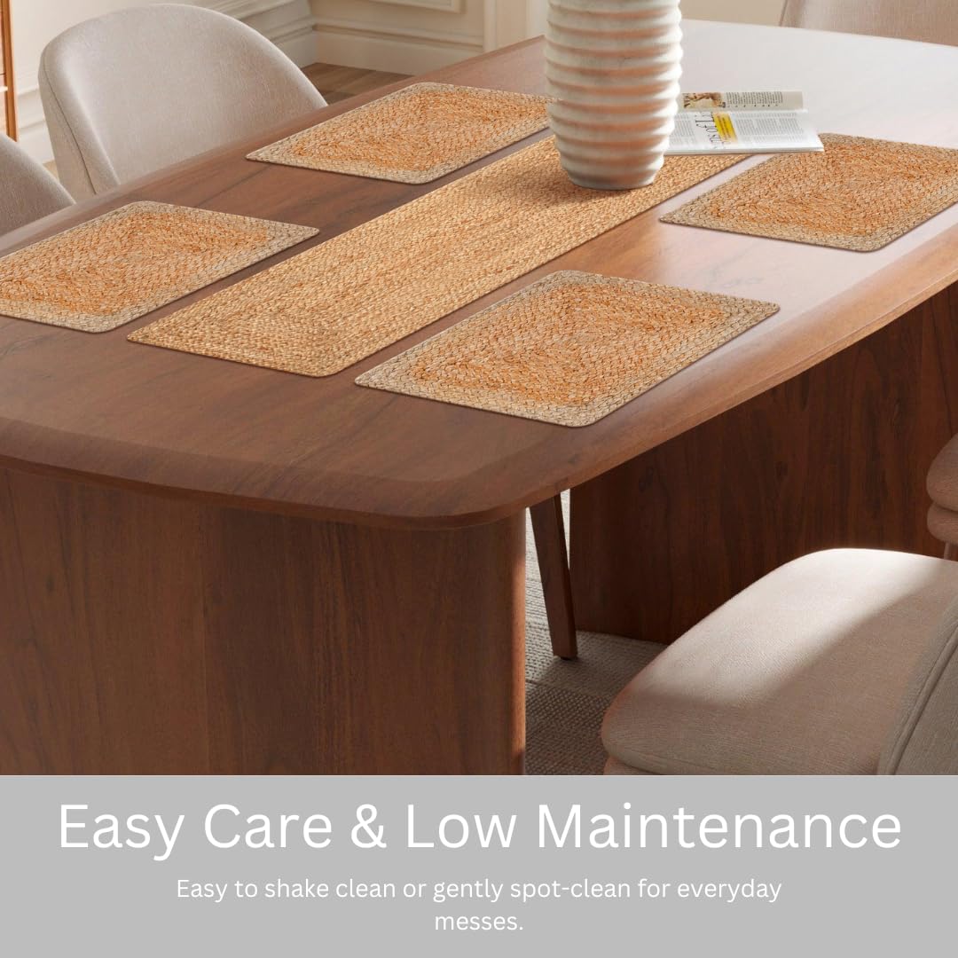 Ohomly Living Rustic Braided Jute Table Runner 36 Inches Long - 13x36 Inch Farmhouse Style Natural Dining Table Décor - Durable, Non-Slip, Heat & Scratch Protection 100% Jute Handcrafted Table Runner