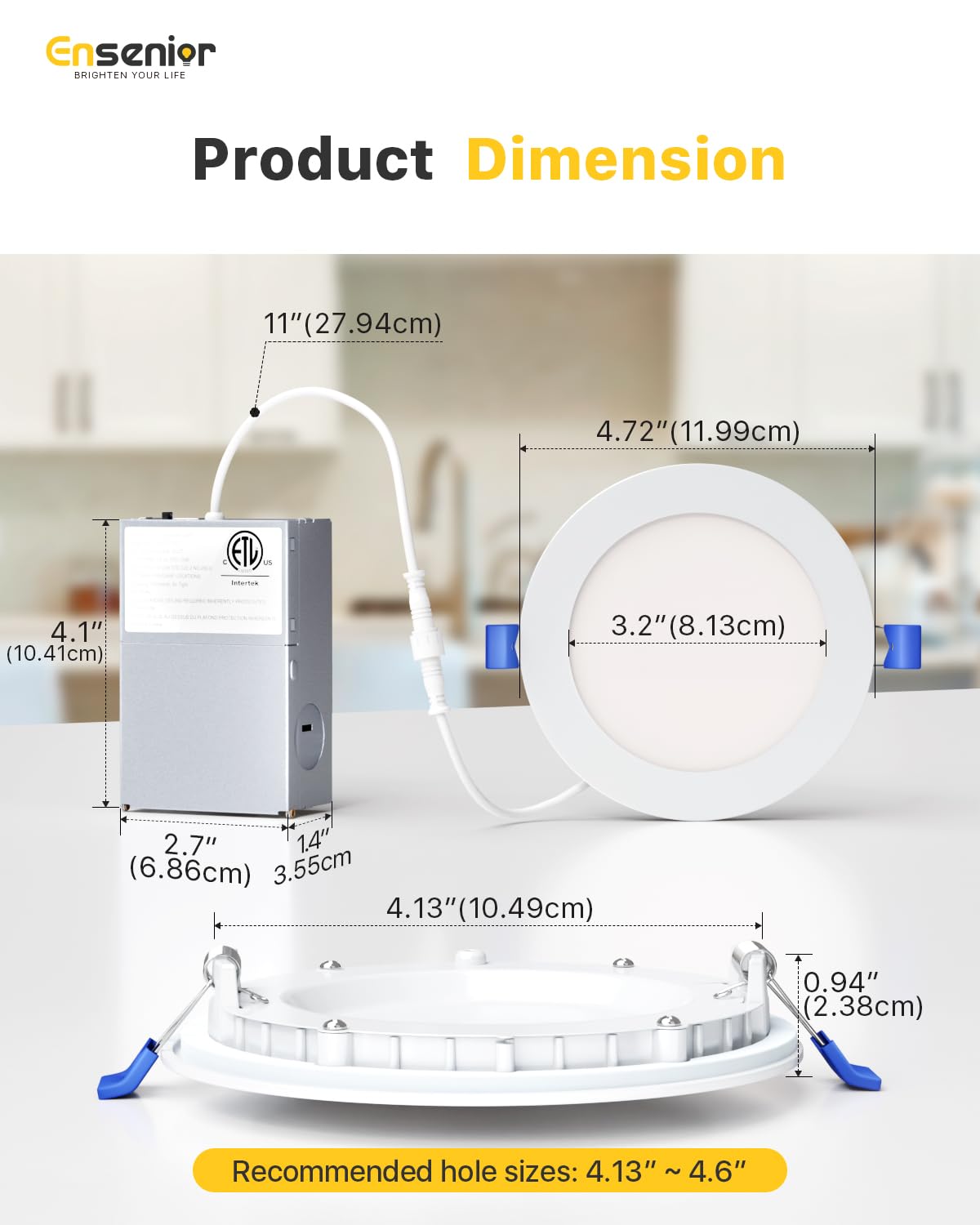 Ensenior 4 Inch Ultra-Thin LED Recessed Ceiling Light, 6000K Clear White, Dimmable, 9W, 750LM, with Junction Box
