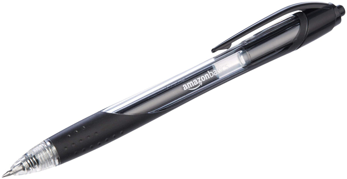 Amazon Basics Retractable Gel Ink Pens, Fine Point, Smooth Writing, Black, 12-Pack