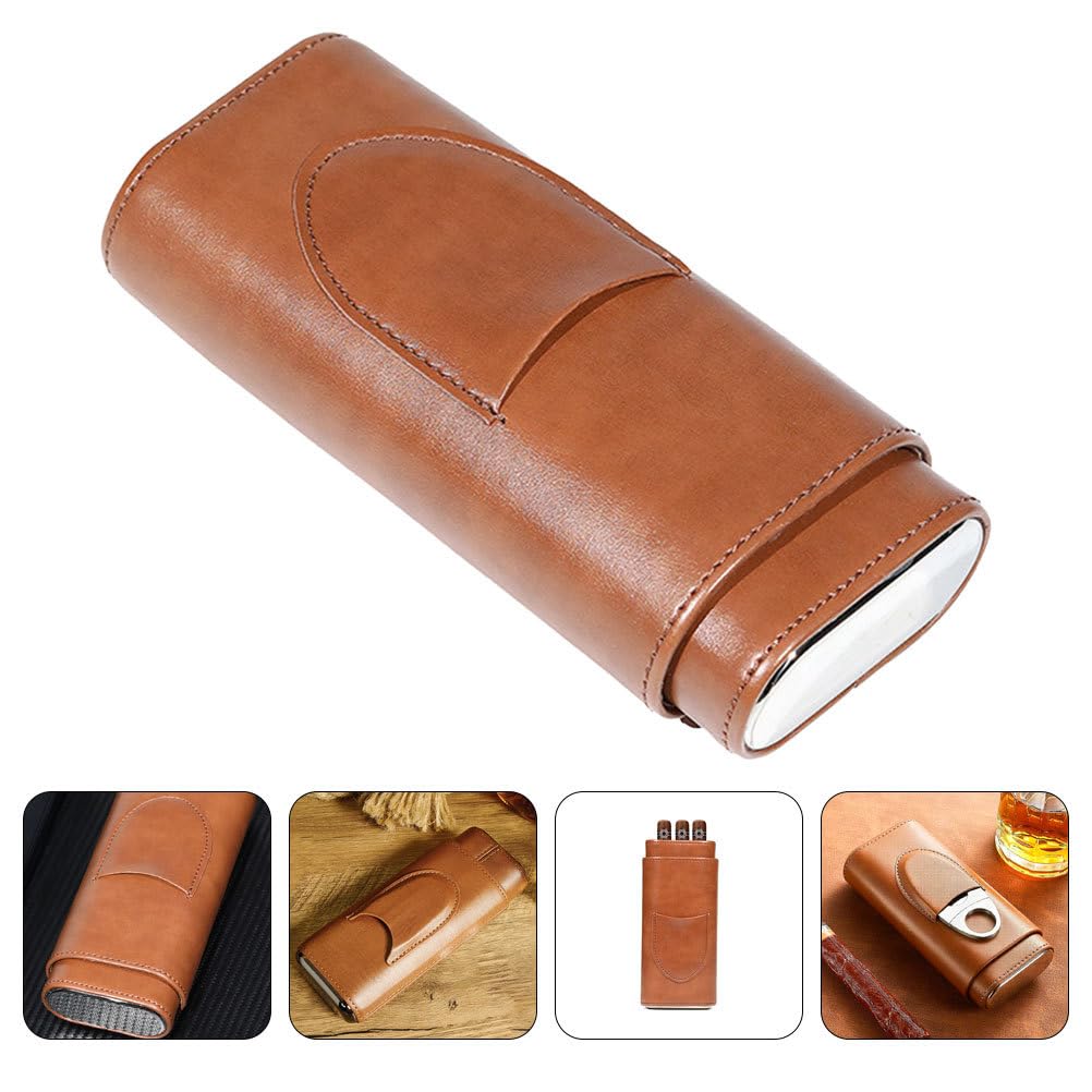 CIYODO Portable Pu Leather Cigar Humidor Case Travel Cigar Holder for Men 3- Capacity Lightweight Protective Storage Box for Outdoor Use