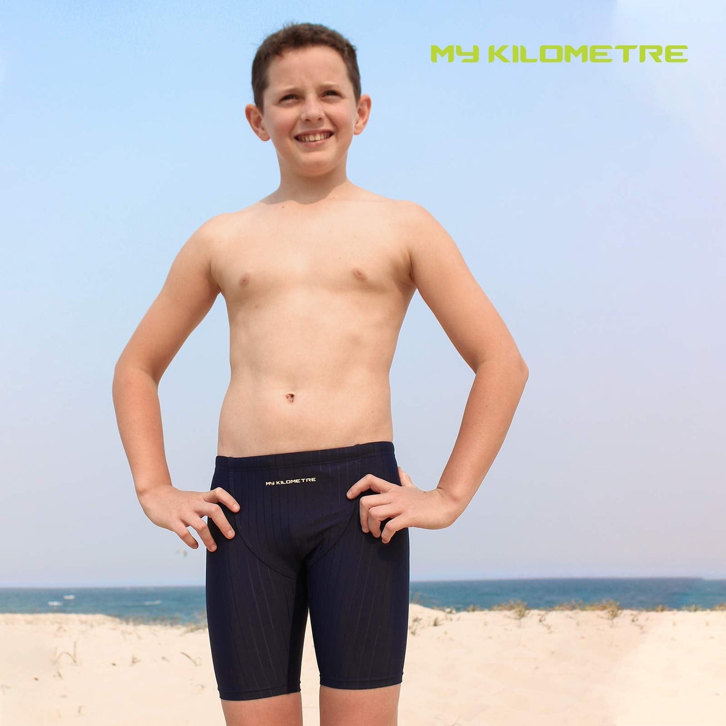MY KILOMETRE Boys' Jammer Swimsuit with Drawstring Training Swimwear for Kids Endurance Boys Youth Swim Shorts Kids Swimsuit Navy