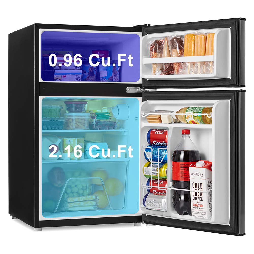 Walsh Compact Refrigerator, Dual Door Fridge, Adjustable Mechanical Thermostat with Freezer, Reversible Doors, 3.1 Cu.Ft, Black