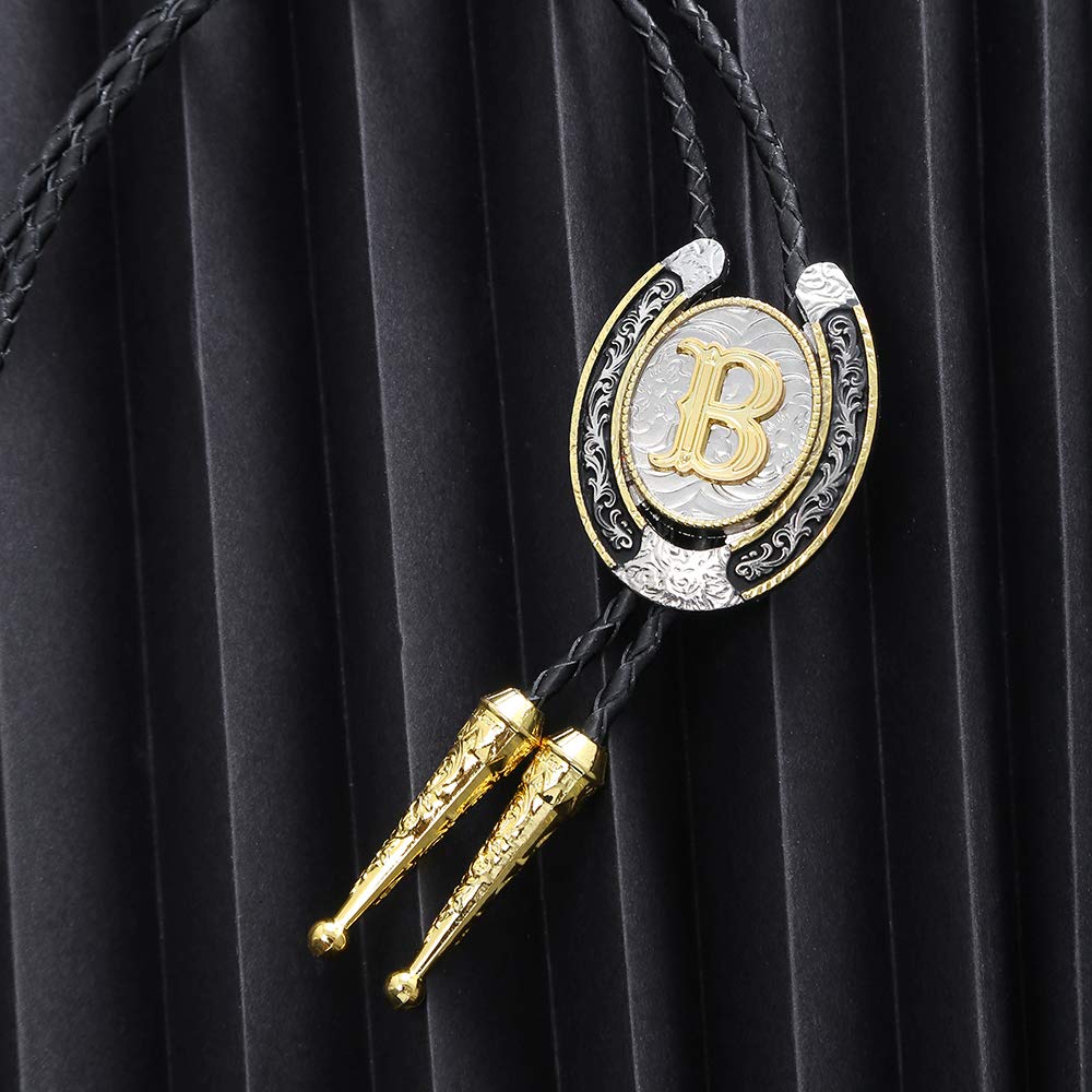 HUABOLA CALYN Bolo Tie for Men- Golden Initial Letter ABCDMJR to Z Western Cowboy Bolo Tie for Women (B)