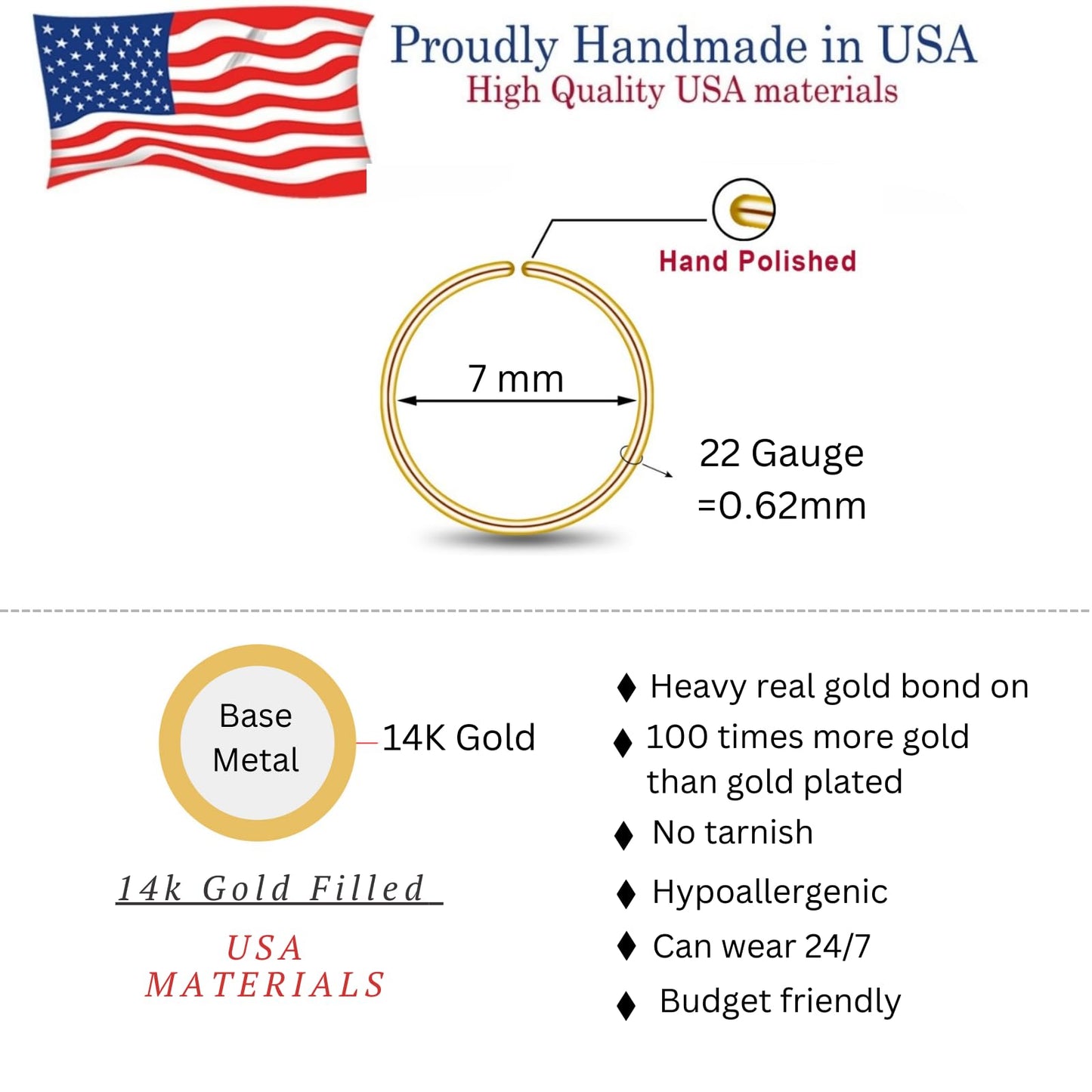 Small Gold Nose Ring Hoop for Women, Tiny Thin 14k Gold Filled Nose Piercing Hoop Jewelry 7mm 22G