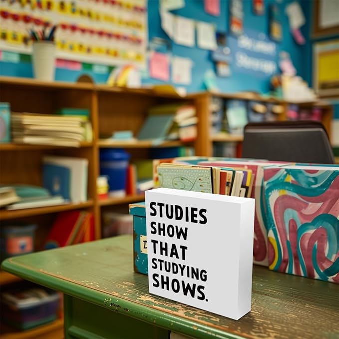 Funny Wood Box Sign, Classroom Decor Teacher Gifts Teacher Decor, Classroom Decorations Rustic Farmhouse Decor, College Living Room Office Bedroom Desk Table Shelf Decor Decorations, Wood Block Plaque