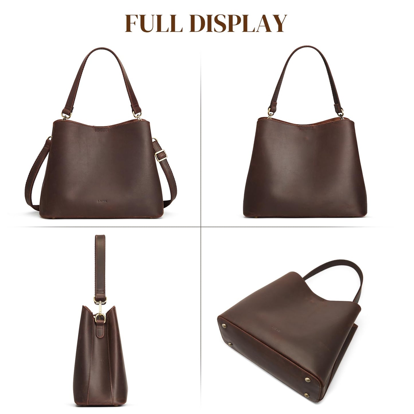 S-ZONE Leather Crossbody Bags for Women Shoulder Bag Multi Compartments Bucket Purses