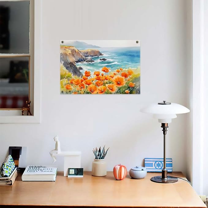 Yesad Poppies Wall Art, California Landscape Canvas Print, Coastal Wall Art Flower Pictures, Farmhouse Wall Decor for Living Room (Unframed, 36'x24', Poppy2)