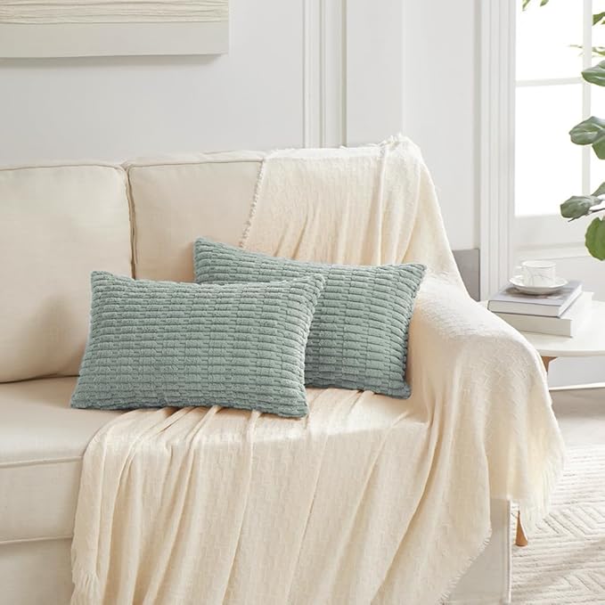 Fancy Homi Decorative Throw Pillow Covers for Living Room Couch Bed, Modern Farmhouse Boho Home Decor, Accent Cushion Case (12 x 24-Inch, Grey Blue)