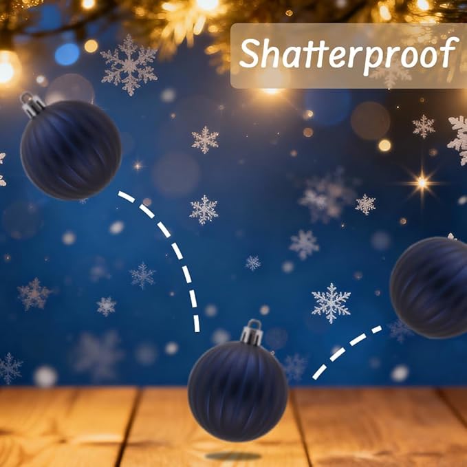 50Pcs Christmas Balls Ornaments for Xmas Christmas Tree, Blue and Gold Shatterproof Christmas Tree Decorations Hanging Ball for Holiday Party Decor(1.57"-2.36")