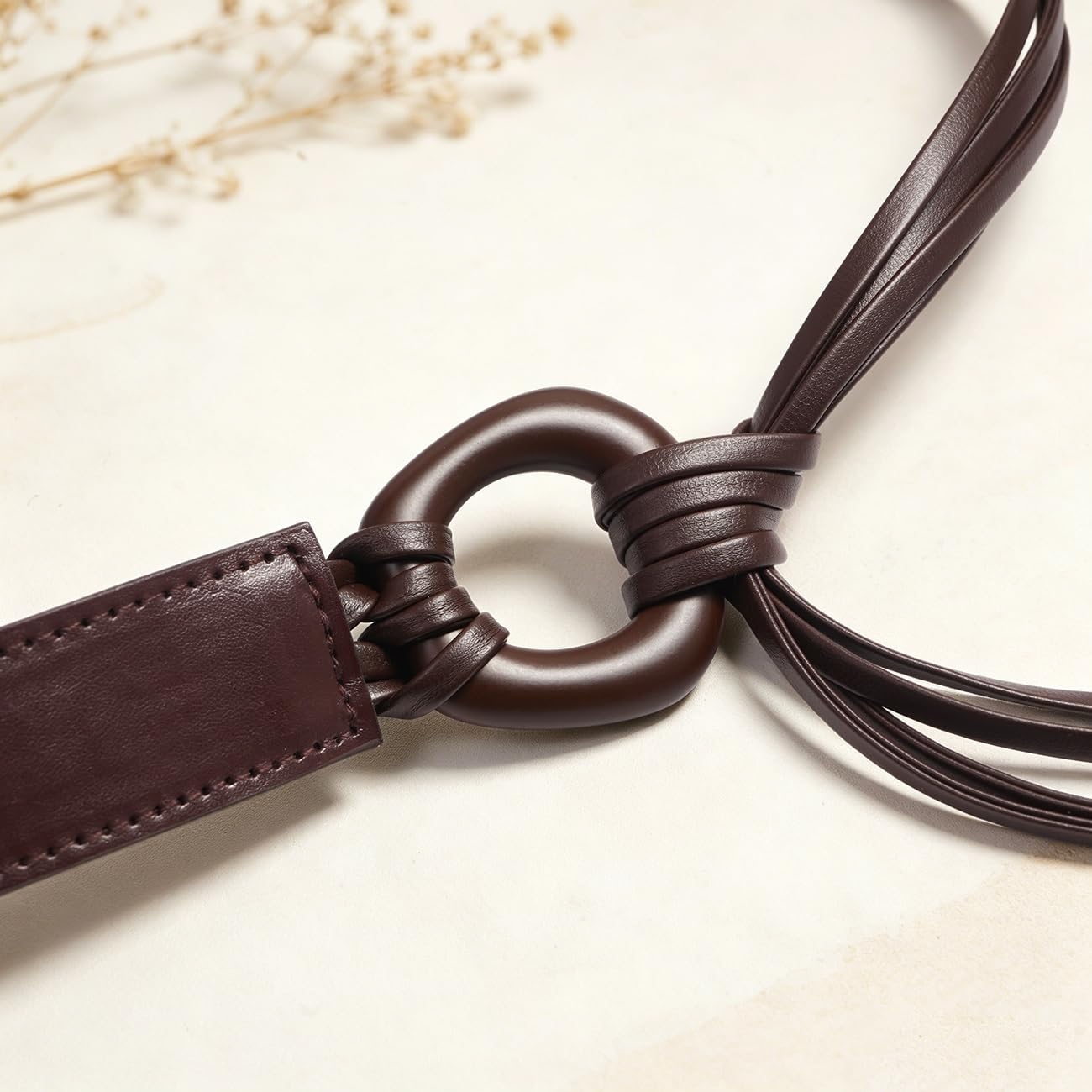 Buywis Knotted Waist Belt for Women PU Leather Thin Strap Belt for Dresses Irregular Coffee Fit Waist 29"-41"
