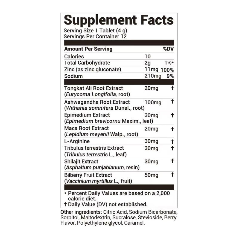 DrBioCare Peak Mode Core Vitality for Men 7-in-1 Effervescent Tablets | Tongkat Ali, Maca & L-Arginine,Ashwagandha, | Boost Stamina, Drive & Blood Flow for Good Performance | Berry Flavor 12 Tablets