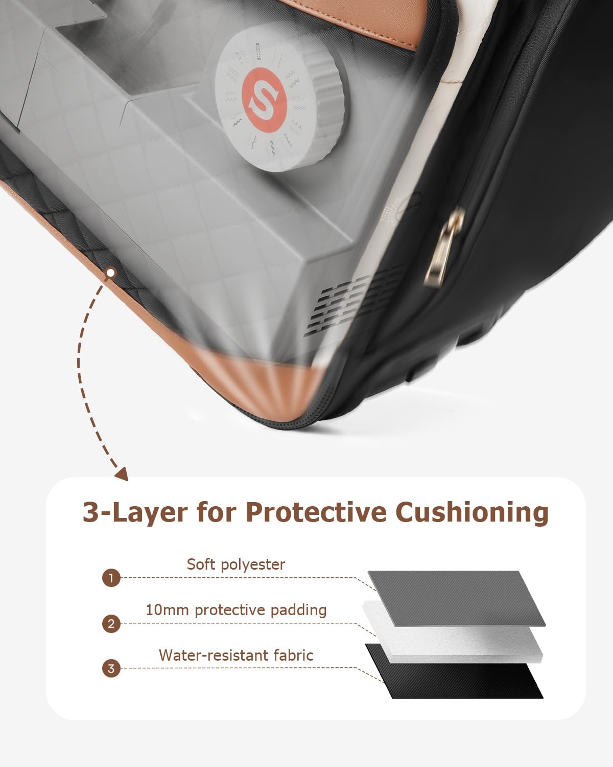 Arcoyard Sewing Machine Case with Wheels, Rolling Sewing Machine Carrying Case with Removable Bottom Pad & 2 Packing Cubes Storage, No Installation Required, Compatible with Singer, Brother, Brown