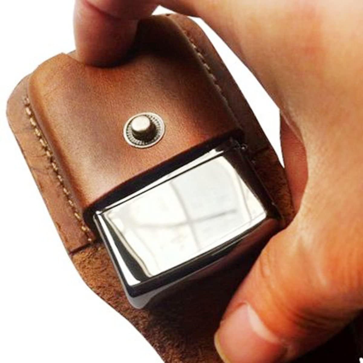 Handmade Fliptop Leather Lighter Pouch Case Holder with Pocket Belt Loop (Brown+Black)