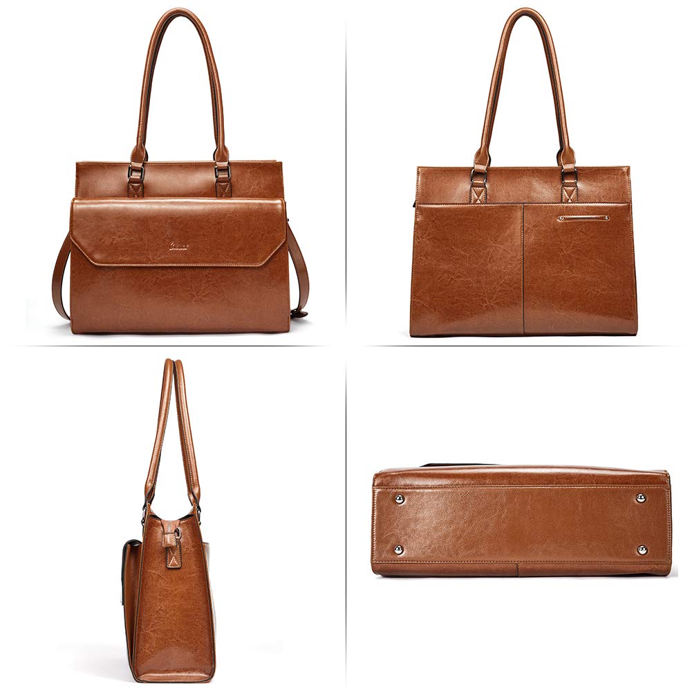 CLUCI Briefcase for Women Oil Wax Leather Vintage 15.6 Inch Laptop Business Shoulder Bag