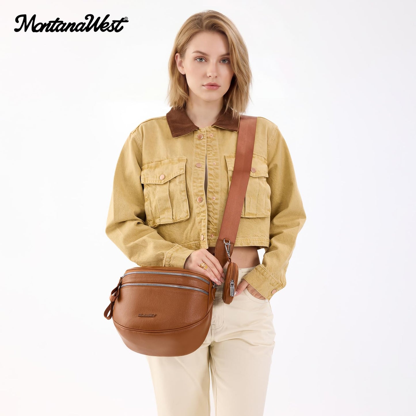 Montana West Crossbody Bags for Women Large Bum Bag Vegan Leather Purse with Adjustable Wide Strap and Coin Purse, MWC-HB-638-BR