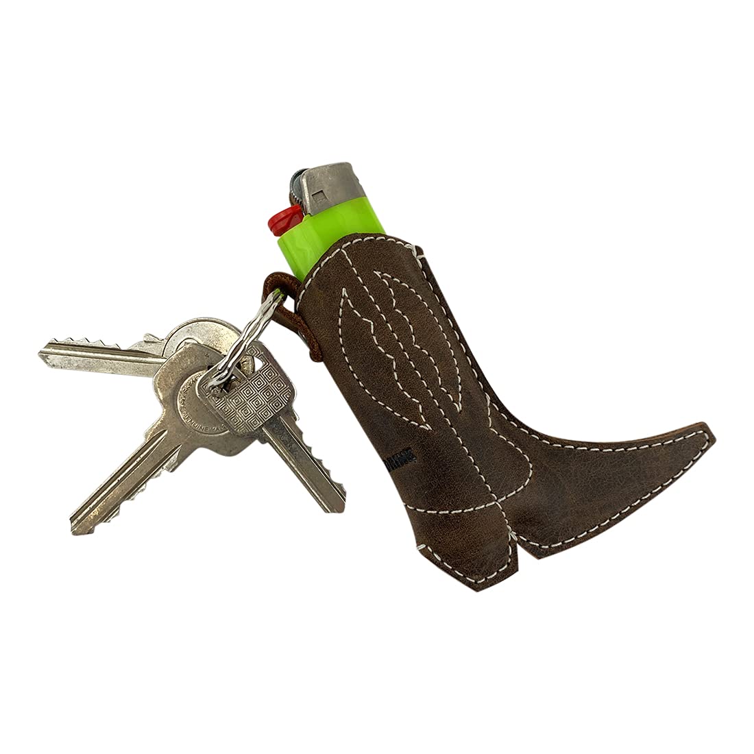Hide & Drink, Boot Lighter Keychain Handmade from Full Grain Leather - Cute, Trendy, Stylish, Accessory - Keyring for Easy Attachment to House, Car, Office Keys - Bourbon Brown