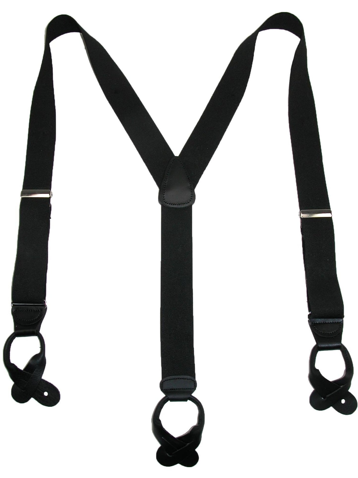 CTM Men's Big & Tall Elastic Button End Dress Suspenders with Silver Hardware, Black