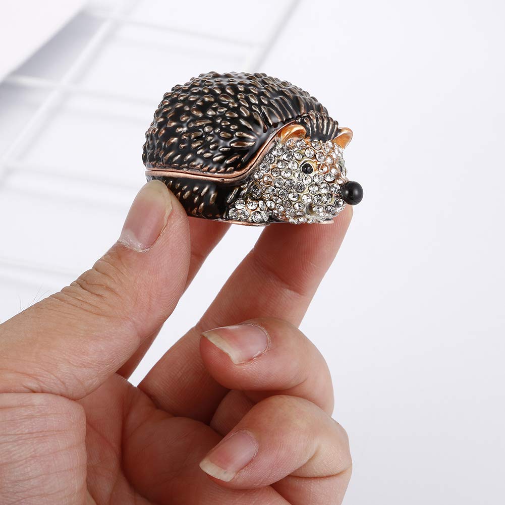 Hand Painted Enamel Hedgehog Trinket Box, Hinged Jewelry Box Unique Mini Ring Necklace Jewelry Organizer, Classical Bejeweled Storage, Figurine Collectible Keepsake Home Decor (Couple Hedgehog)