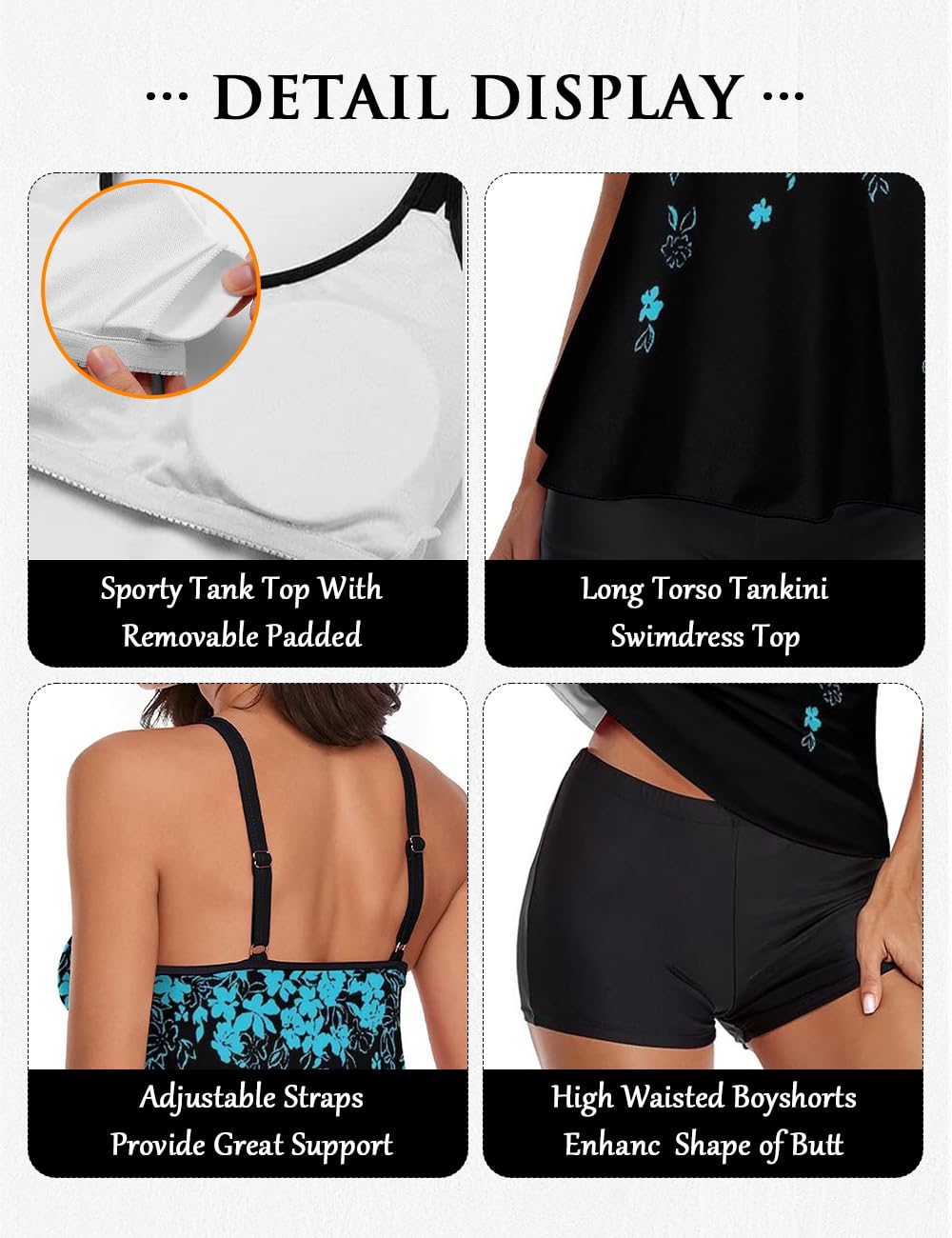 Stylish Swim Suits for Women Slimming Tankini Set Adjustable Straps 2 Piece Swimwear Tropical Hawaii Beach Pool Party Photoshoot Flattering Hides Belly Perfect for Vacation Blue Floral L