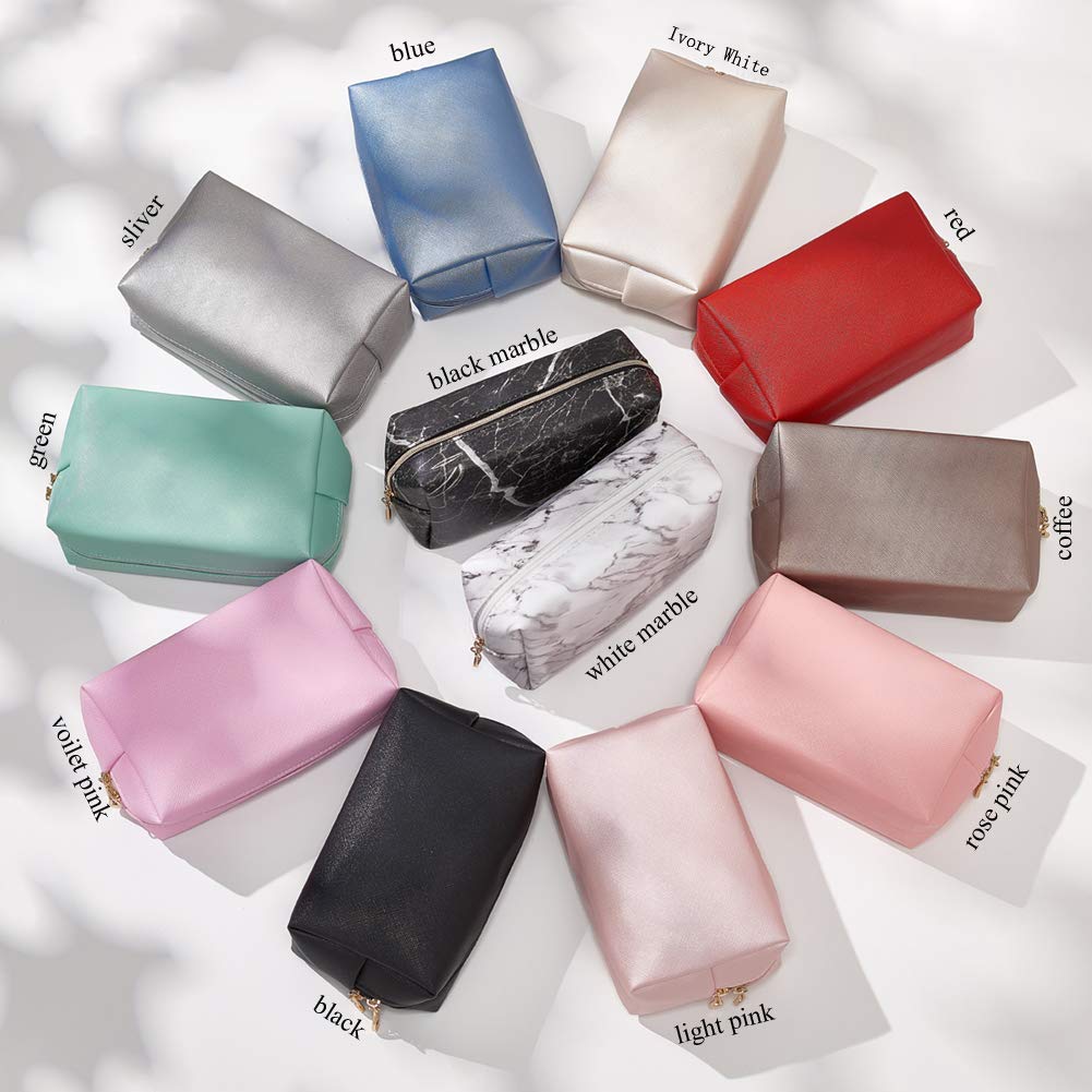Sohynca PU Leather Cosmetic Bag for Women Minimalism Makeup Bag for Daily Use Portable Storage Purse Small Neat Cosmetic Pouch Water-resistant Toiletry Bag for Travel (Ivory White)