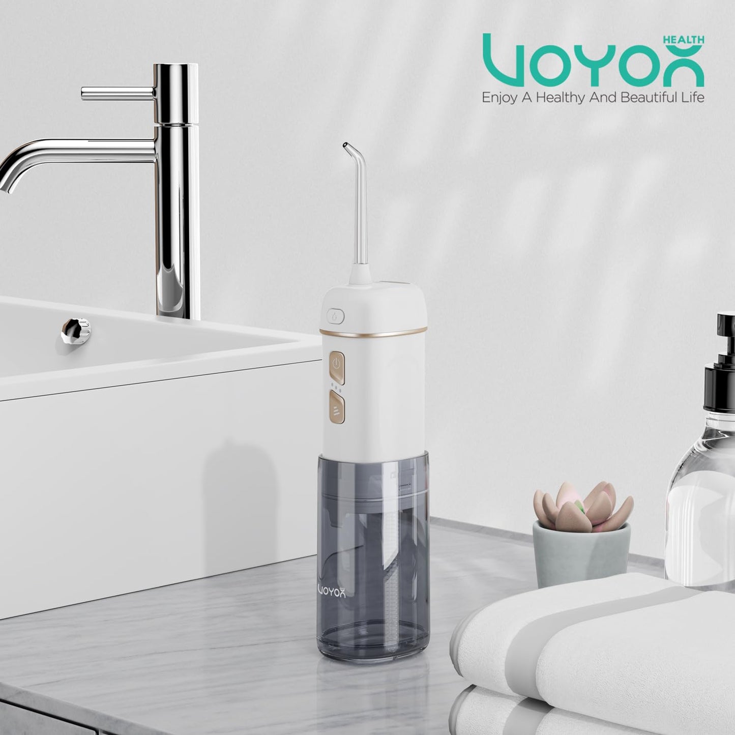 VOYOR-HEALTH Portable Water Flosser Cordless, Mini Travel Oral Irrigator with Telescopic Water Tank, IPX7 Waterproof Water Dental Flosser for Teeth Cleaning Braces & Dental Care WF510 (Light Green)