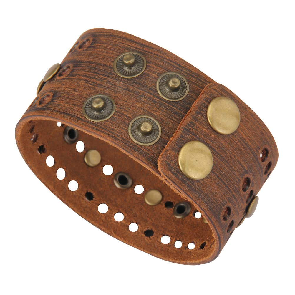 Jeilwiy Brown Leather Bracelet Mens Wide Bracelet Brown Eagle Cuff Bracelet Wrap Bangle Punk Leather Bracelet