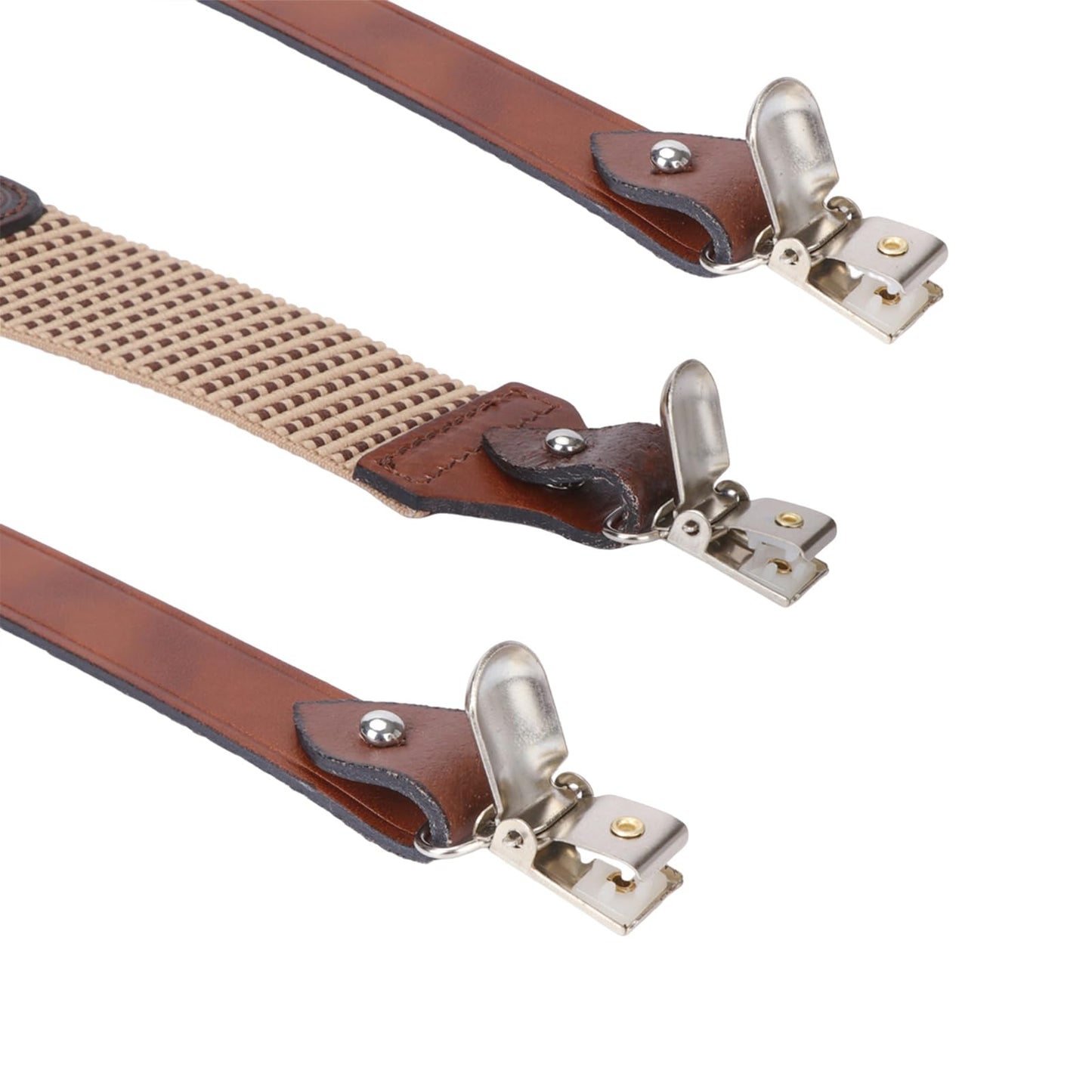 Tourbon Leather Suspenders for Men Y Back Shape Elastic Webbing Adjustable Brown Wedding Groomsmen with Interchangeable Clips