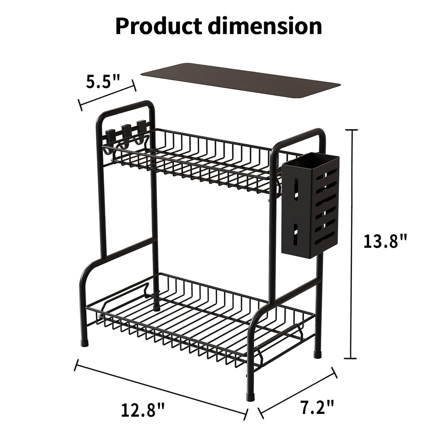 Bathroom Countertop Organizer With Toiletries Basket, 2 Tier Bathroom Counter Storage Rack with Adjustable Feetpad, No-Screw Caddy Stand for Vanity, Sturdy Metal Wire Black, Medium 12.8''L x 7.2''W