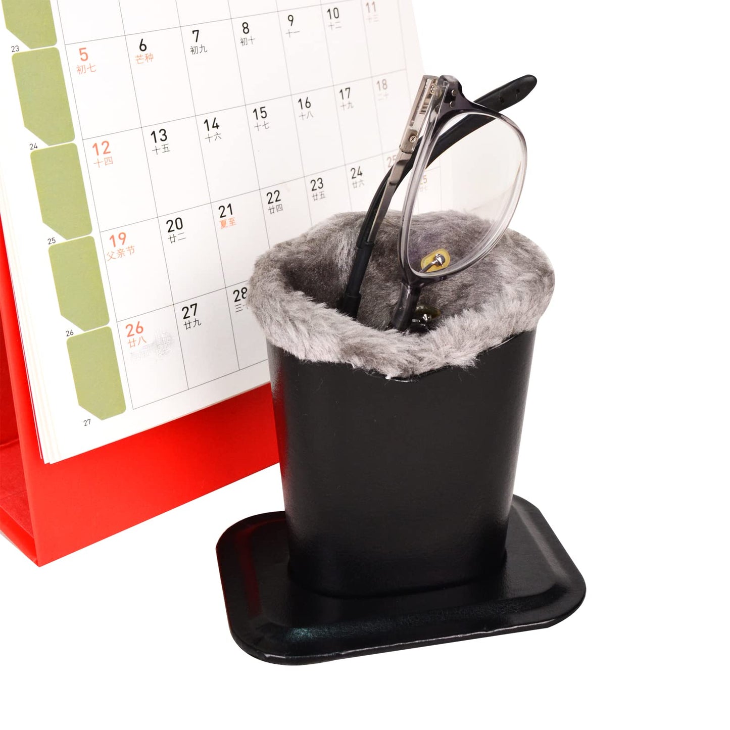 Baitaihem Pack of 2 Plush Lined Eyeglasses Holder Stand Protective Glasses Case For Desks Or Nightstands(Black and Light Gray)