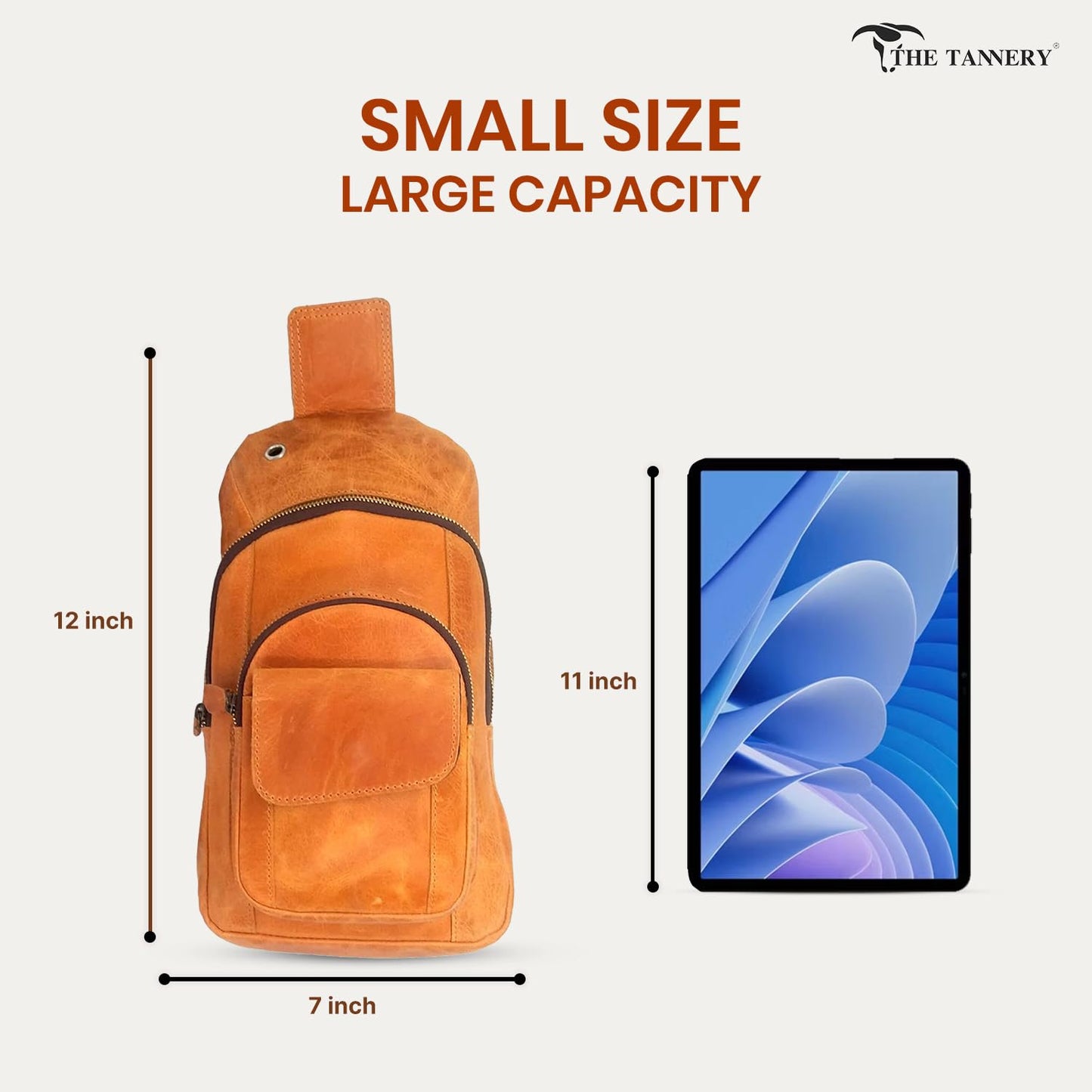 The Tannery Handmade Buffalo Leather Multipurpose Travel Hiking Crossbody Chest Backpack with Adjustable Shoulder Strap, Thanks Giving (Camel Brown, Small)