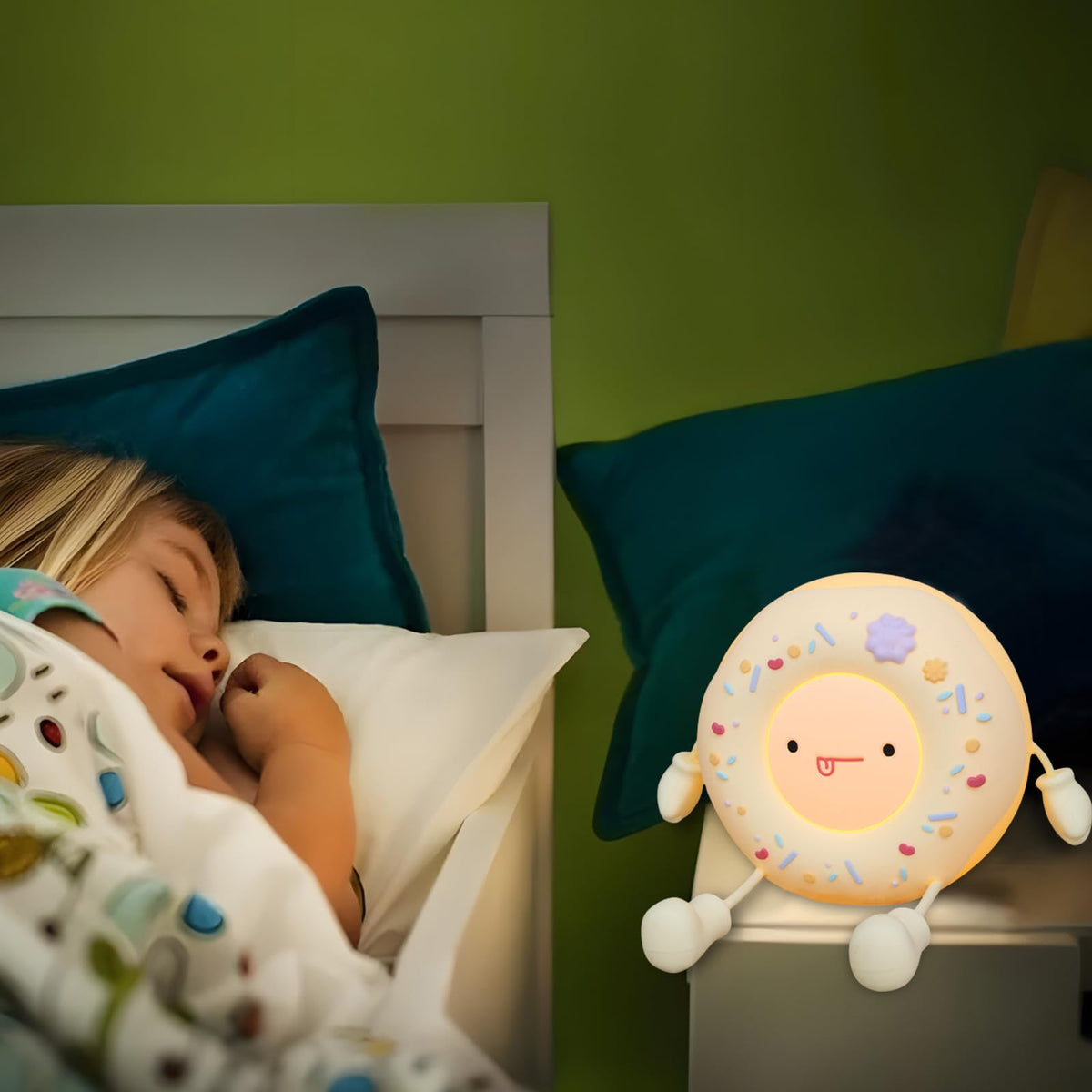 HPYDIY Cute Donut Lamp - Donut Dessert Night Light, Silicone Kids Night Light, Rechargeable Adjustable, Contact Switch and Room Decor Gift(White)