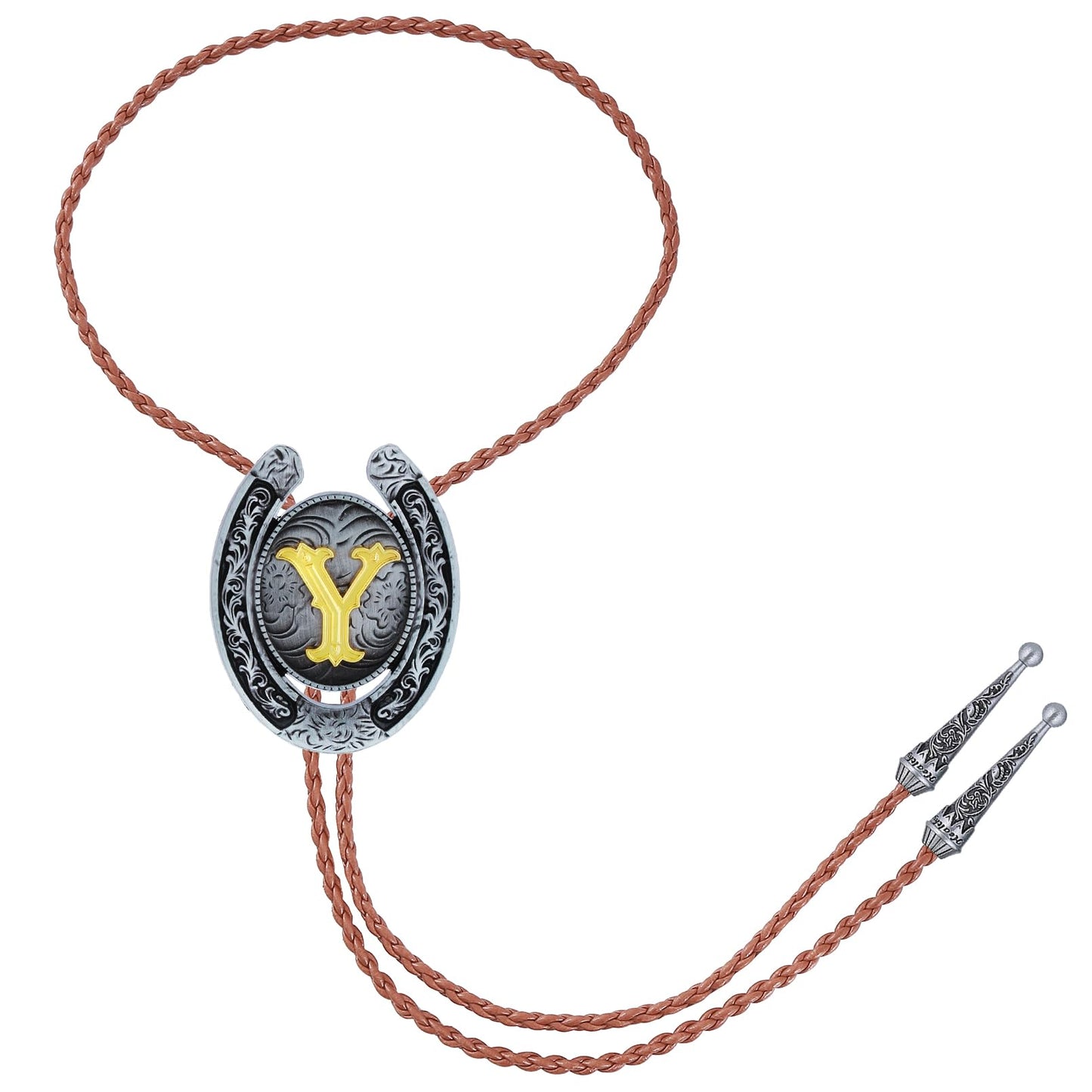 HUABOLA CALYN Brown Bolo Tie for Men Black Initial Letter ABCDMJR to Z Native American Western Cowboy Bolo Tie for Women (Y)