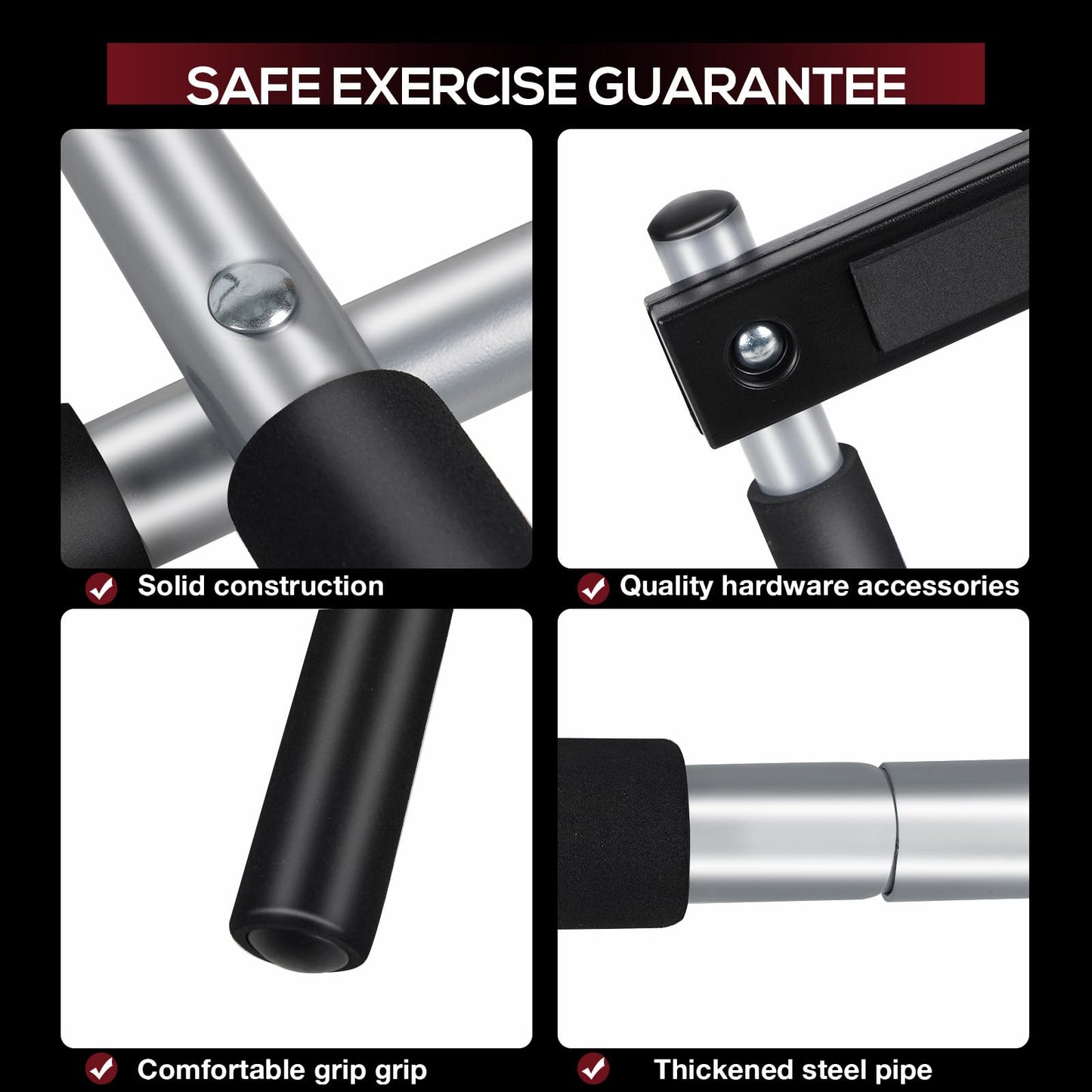 GYE Doorway Pull Up Bar for Home Gym, Adjustable Width, Heavy-Duty Steel,Max Limit 440 lbs Upper Body Fitness Workout Bar with Foam Grips,Indoor Portable Upper Body Workout Bar for Strength Training