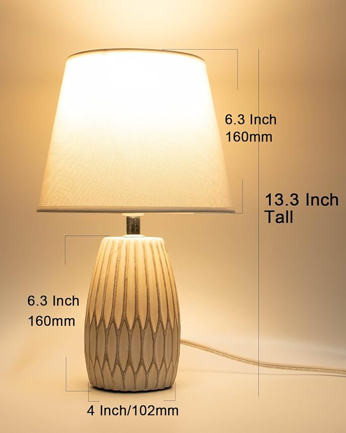 Small Table Lamp Set of 2, Boho White Lamps for Night Stands,Beside Lamp for Living Room,Beed Room,Kid’S Room,Kitchen,Minimalist Ceramic Side Table Lamp(Bulb Not Included)