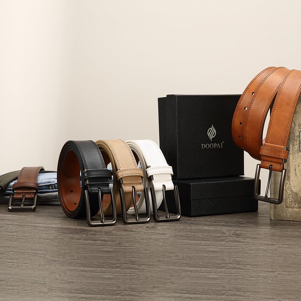 DOOPAI Men's Leather Belt - 1 3/8" Genuine Cowhide Dress Belt for Work, with Quick-Size Adjuster Golf & Casual