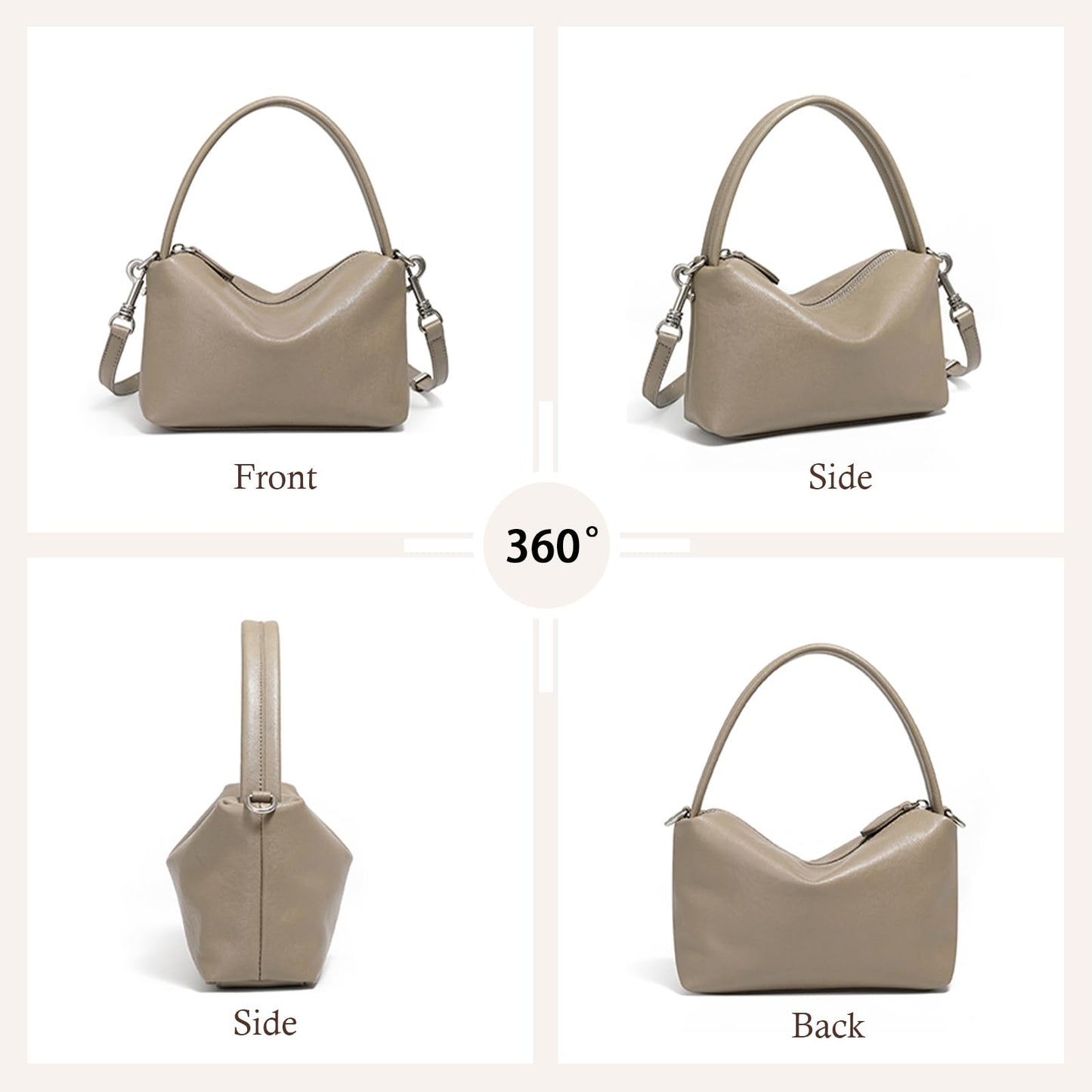 MFFOR Genuine Leather Small Purse, Hobo Crossbody Bags for Women, Slouchy Shoulder Bag, Designer Handbags for Daily Use (Gray)