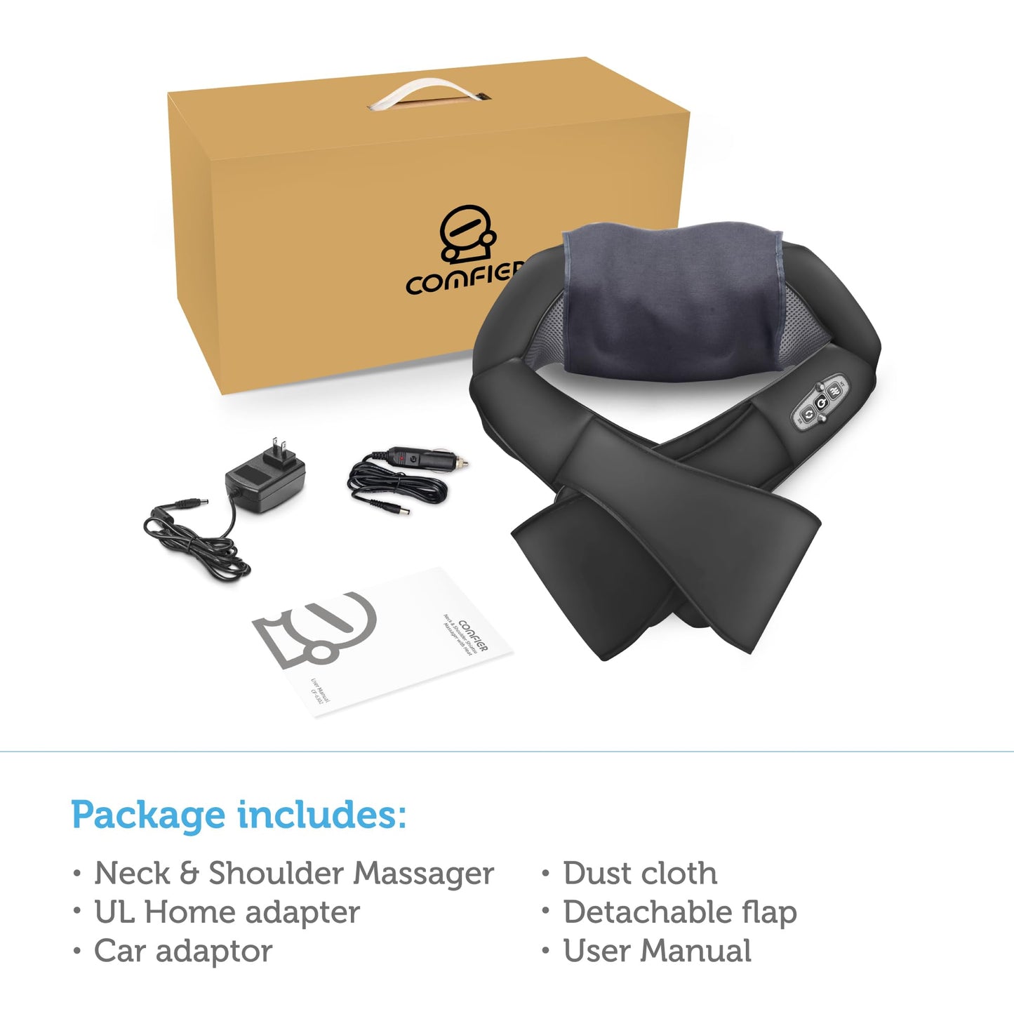 COMFIER Shiatsu Neck and Shoulder Massager,Gifts for Mom Dad,Deep Kneading Massage Pillow with Heat, Back Massager, Pillow Massage, Black