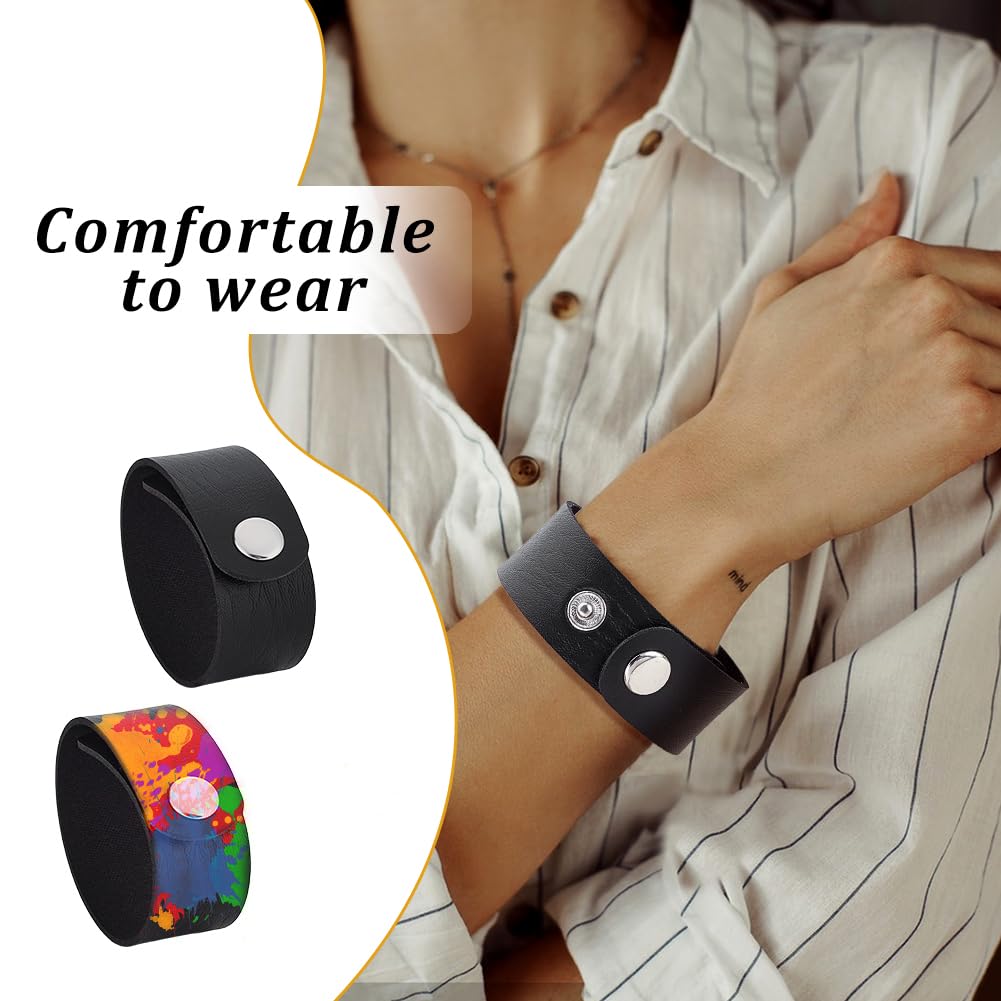 AHANDMAKER 12Pcs Plain Punk Leather Bracelets, Black Snap Bracelets, Blank PU Leather Cuff Wristband DIY Craft Wristbands for DIY Craft Jewelry Making, Customizing Bangle, 9.53x0.98 Inch