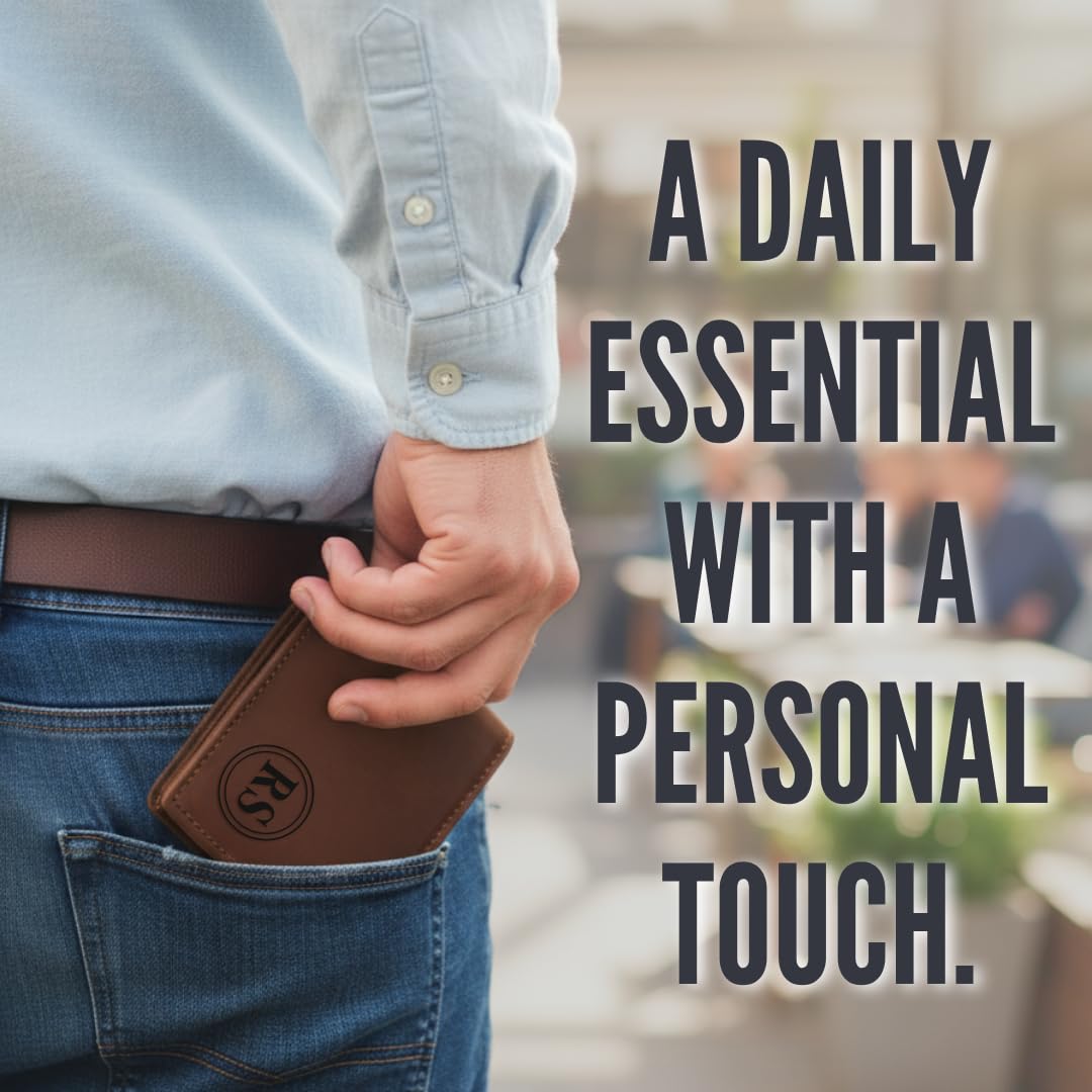 GiftShopie Personalized Handmade Genuine Leather Wallet for Men | Custom Engraved Name & Initial | Customized Monogram Wallet Gift for Dad, Husband, Boyfriend | Birthday, Father's Day Present