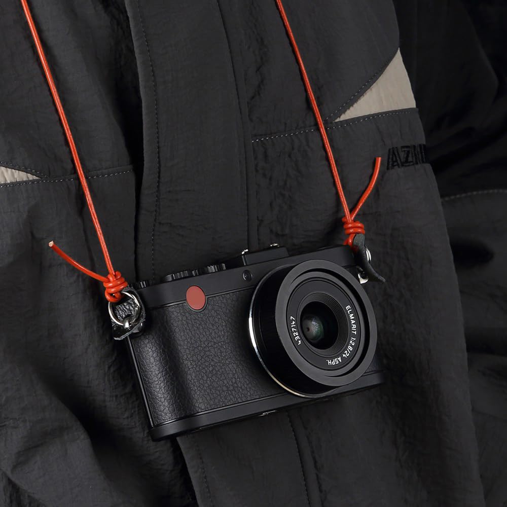 DBZZ Vintage Ultra-Thin Genuine Leather Camera Lanyard, Cowhide Rope Neck Strap for Fujifilm X100VI X-HALF For Ricoh (Vermilion)