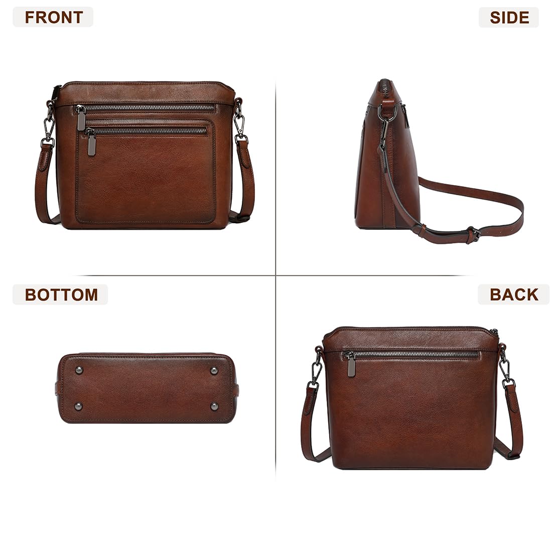 COOLCY Genuine Leather Crossbody Bags for Women Purses and Handbags for Ladies with Multiple Pockets Shoulder Satchel Bag