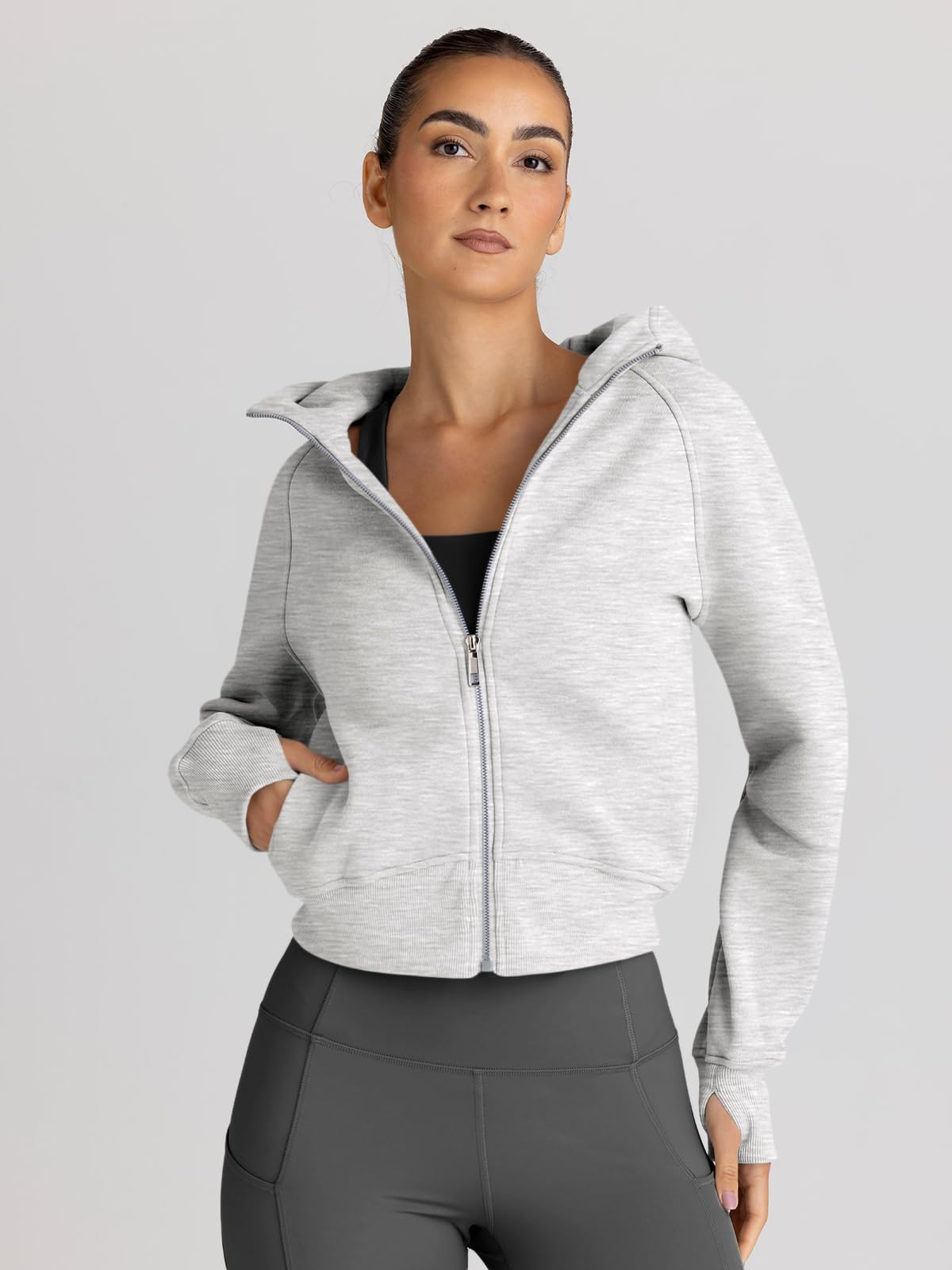 Trendy Queen Womens Zip Up Hoodies Jackets Cropped Sweatshirts Fleece Fall Outfits Casual Comfy Y2k Tops Winter Clothes 2025 Grey S