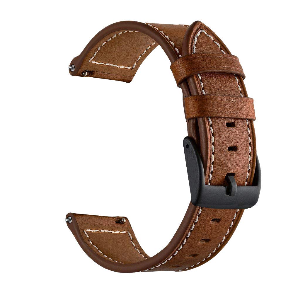 LDFAS Leather Band for Galaxy Watch 7/6 Classic 47mm 43mm/5 Pro 45mm Bands, 20mm Watch Strap Compatible for Samsung Galaxy Watch 6/5/4 40mm 44mm/Active 3 41mm Band, Black/Brown+Black (2 Pack)