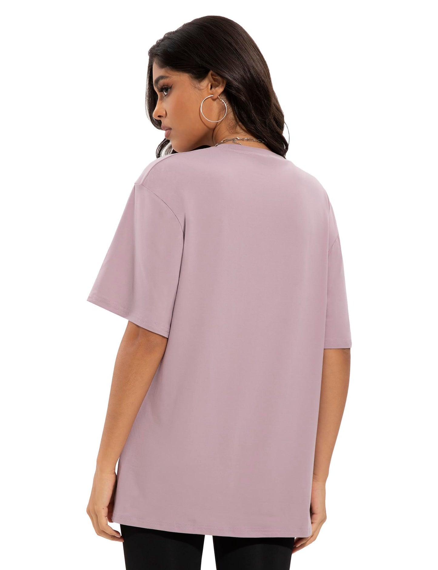Siimcuzy 4 Pack Oversized Tshirts for Women, Loose Fit Crew Neck Summer Baggy Tops Workout Tees Plus Size T Shirts 1 Black 1 White 1 Dark Pink 1 Khaki Small