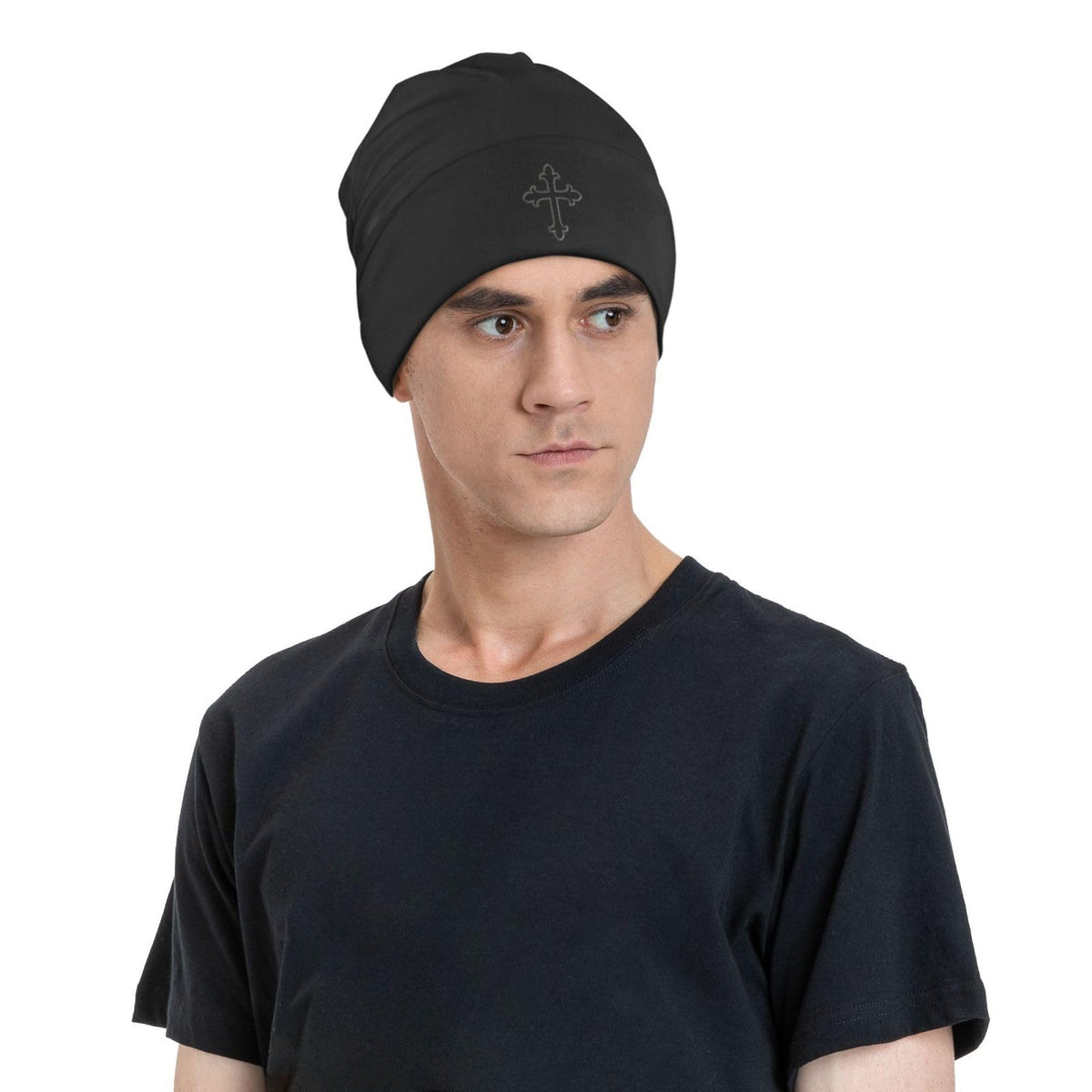 Christian Cross Black Beanie Hat for Men Women Winter Hats Knit Slouchy Hats Skull Cap Hedging Hat