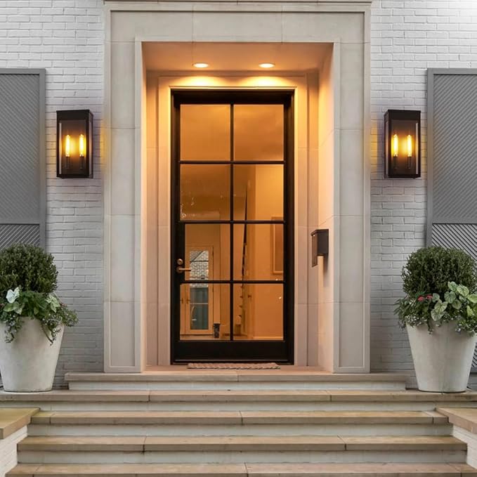 Cerdeco Black Outdoor Wall Light with Clear Glass,Modern Outdoor Wall Sconce with 2*E12 Socket,2 Pack(ETL Listed)
