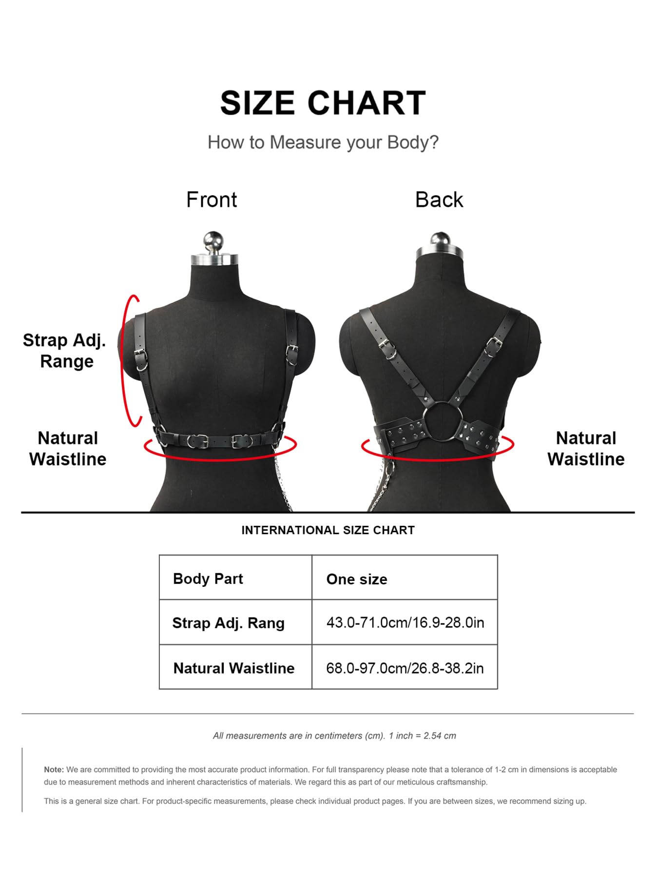 WARANDOD Women Adjustable Leather Harness Belt with Detachable Chain, Faux Leather Body Harness with Alloy Buckles for Gothic Punk Festival Outfit(Waist 26.8-38.2in)