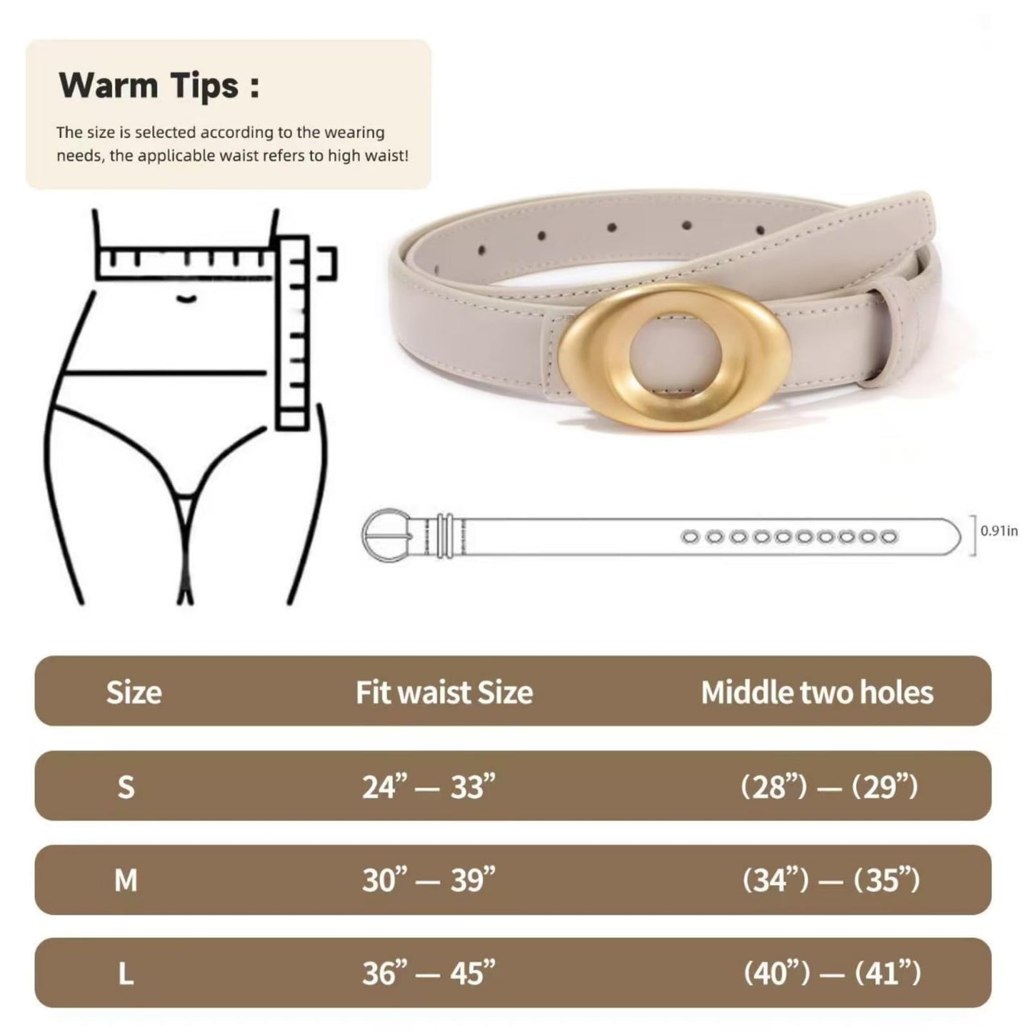 KONQUWA Women's Elegant Casual Genuine Leather Belt with Matte Oval Vintage Gold Buckle for Jeans Pants Dresses (Khaki/Vintage Gold Buckle,30″-39″)