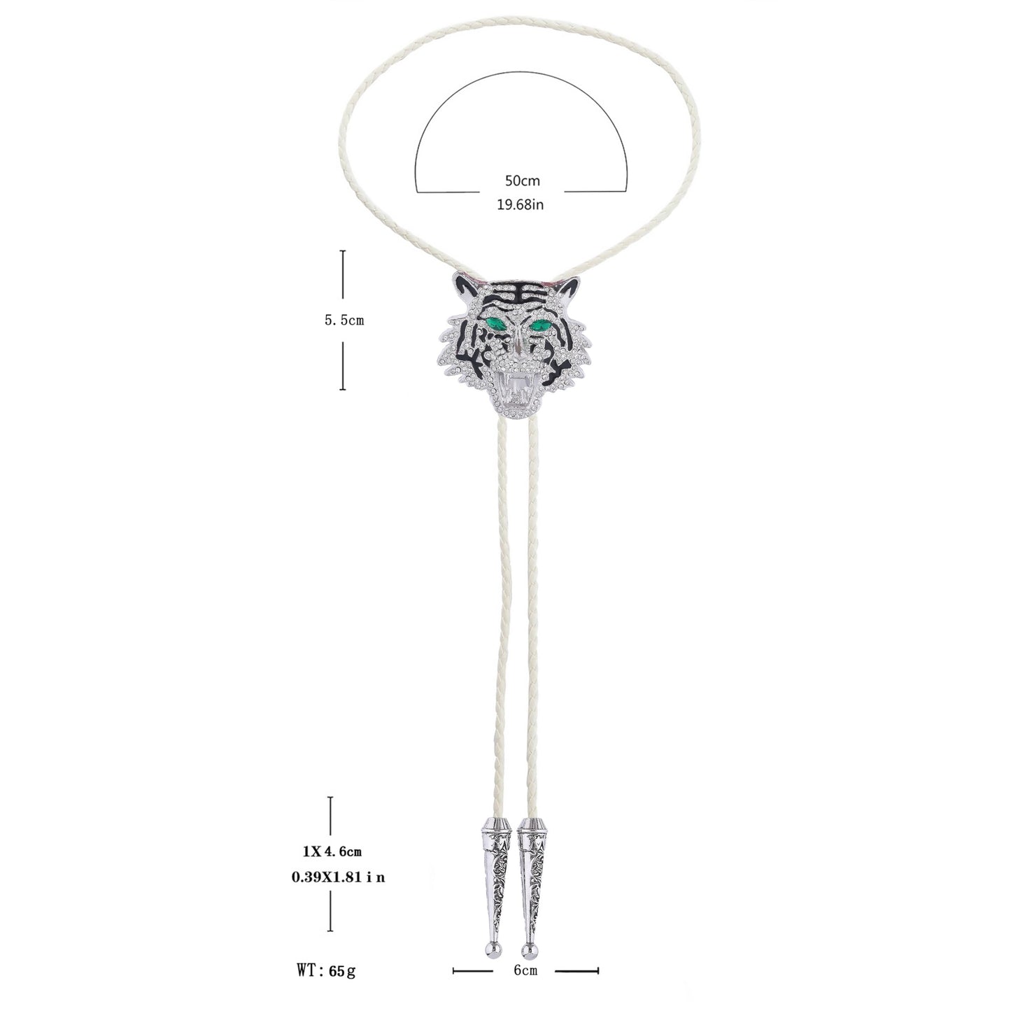 GelConnie Rhinestone Bolo Tie for Women Full Rhinestone Tiger Head Silver Bolo Tie for Men Wedding White Leather Cord Cowboy Ties