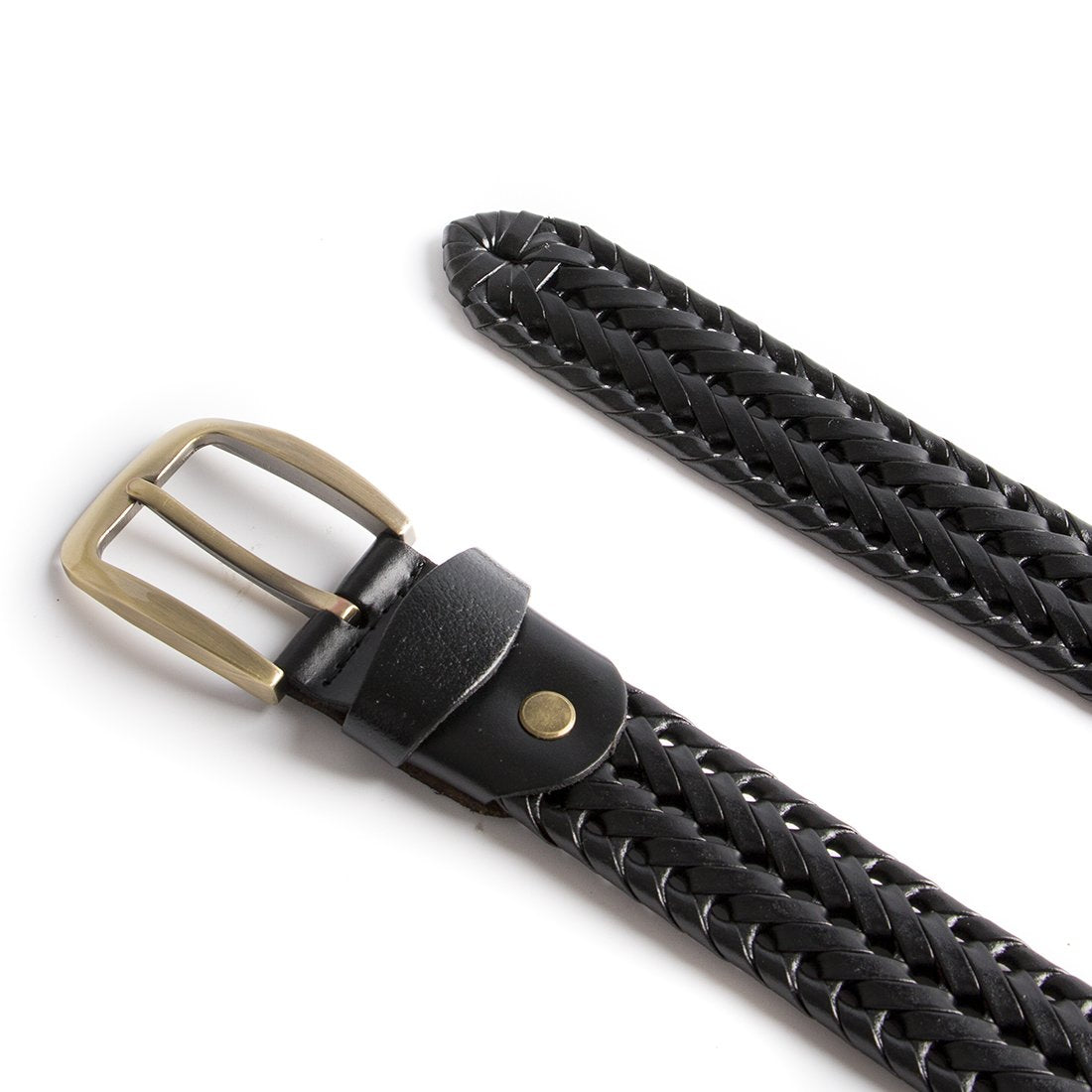 ECHAIN Men Braided Woven Genuine Leather Belt (Waist:34-36, Black)